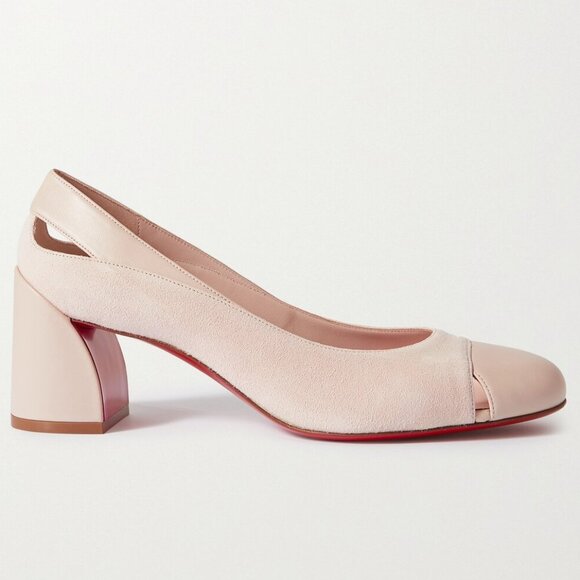 Christian Louboutin MISS DUVETTE 55 Cutout Block Heels Pumps Shoes Leche - Picture 1 of 15